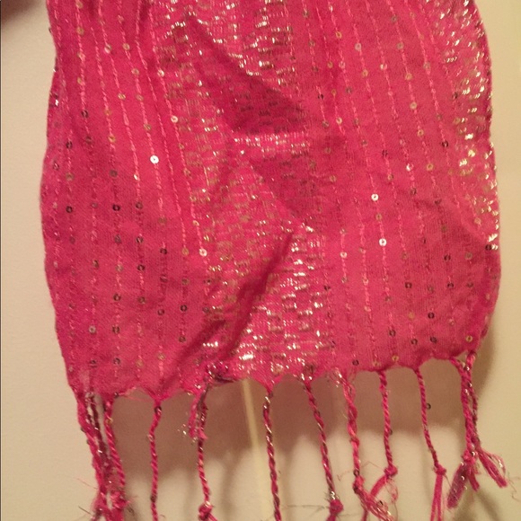 Scarf hot pink and silver with sequins - Picture 4 of 6